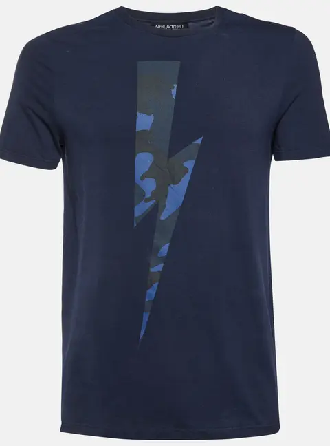 Neil Barrett Navy Blue Lightning Bolt Print Cotton Crew Neck T-Shirt S