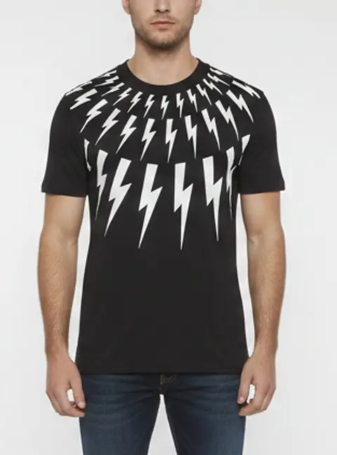 Neil Barrett Black Thunderbolt Graphic Jersey Crew Neck T-Shirt M