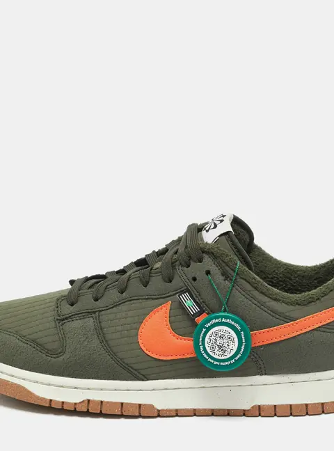 Nike Dunk Next Nature Sequoia Size 45.5 Green/Orange Quilted Fabric and Leather Low Top Sneakers
