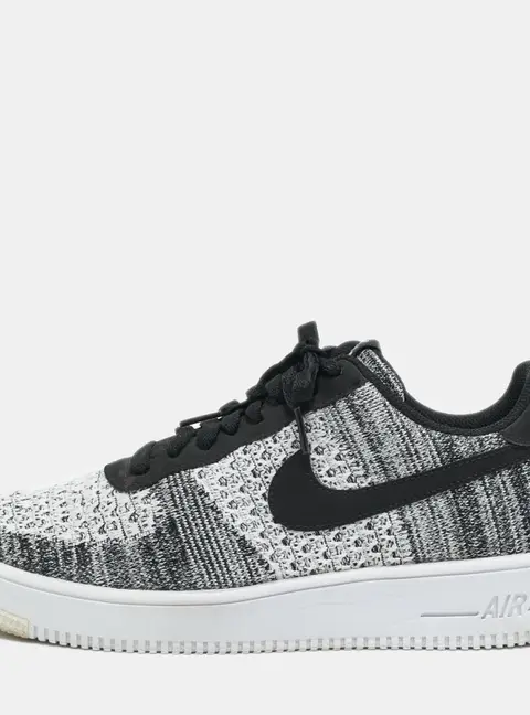 Nike Air Force 1 Flyknit 2 Black Pure Platinum Size 44 Black/White Knit Fabric Low Top Sneakers