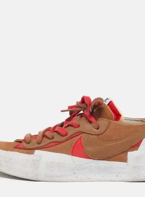 Nike x Sacai Blazer Size 44 Brown/Red Leather and Suede Lace Up Sneakers