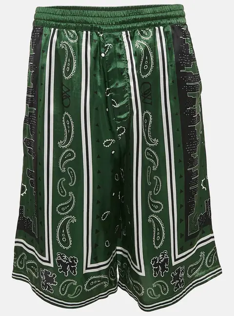 Off-White Green Bandana Print Satin Bermuda Shorts M