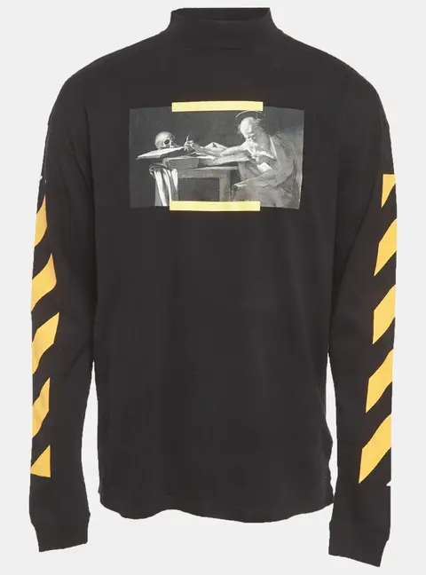 Off-White Black Caravaggio Painting Cotton Mock Neck Long Sleeve T-Shirt XS
