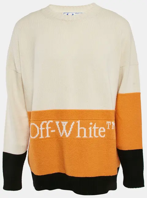 Off-White Multicolor Wool Crew Neck Color-Block Sweater XL