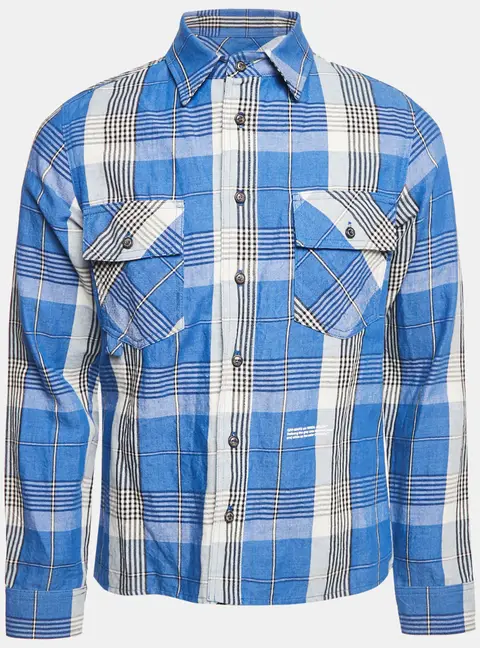 Off-White Blue Checks Linen Blend Long Sleeve Shirt XS