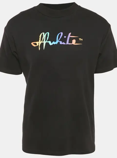 Off-White Black Painted Logo Cotton Crew Neck T-Shirt XS