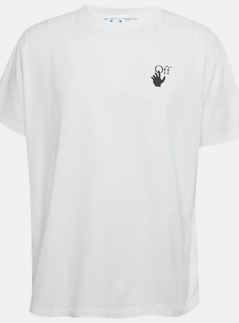 Off-White White Logo Print Cotton Crew Neck Oversized T-Shirt S