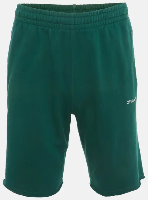 Off-White Green Caravaggio Logo Print Cotton Knit Shorts XS
