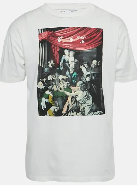 Off-White White Caravaggio Print Cotton Oversized T-Shirt L
