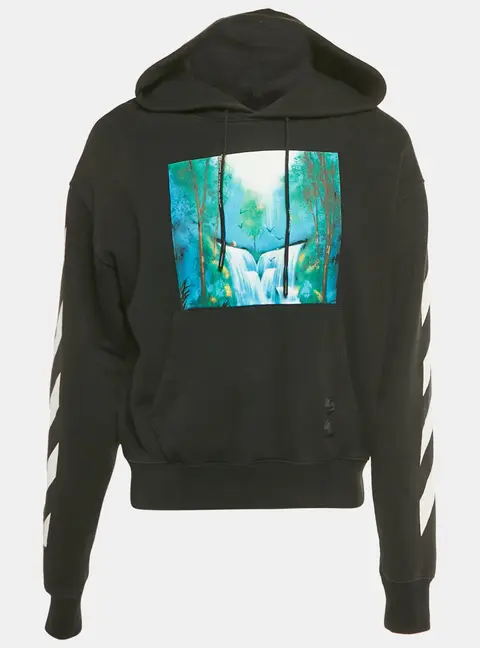 Off-White Black Waterfall Print Cotton Hooded Sweatshirt S