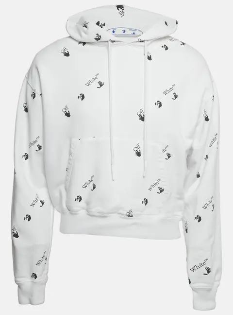 Off-White White Logo Print Cotton Hoodie S