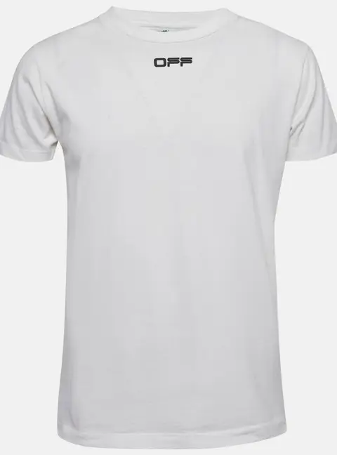 Off-White White Print Cotton Half Sleeve T-Shirt S