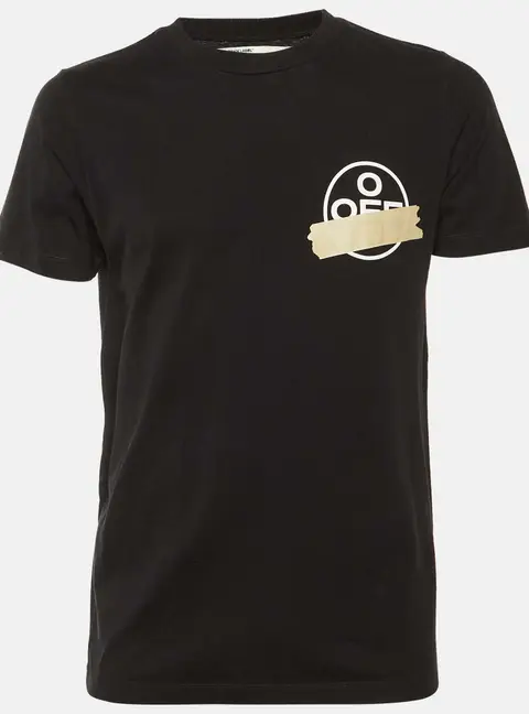 Off-White Black Logo tape Printed Cotton Knit T-Shirt S