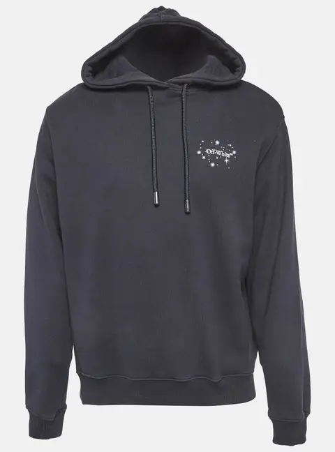 Off-White Navy Blue Logo Print Cotton Knit Hoodie S