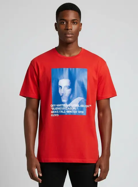 Off-White Red Graphic Print Cotton Knit Bernini T-shirt XXL