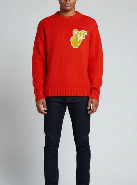 Off-White Orange Hands Off Intarsia Knit Jumper L