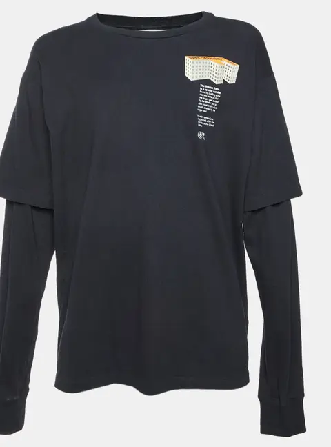 Off-White Black Graphic Print Cotton Jersey Long Sleeve T-Shirt L