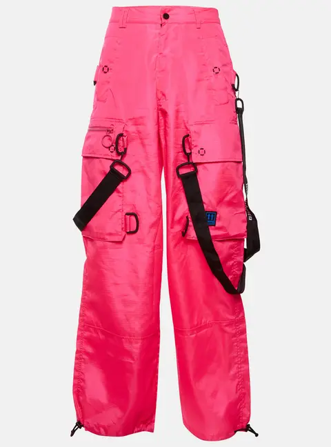 Off-White Neon Pink/Black Synthetic Wide Leg Cargo Trousers S