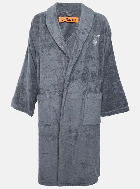 Off-White Grey Logo Embroidered Terry Bathrobe L/XL