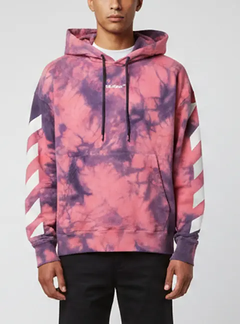 Off-White Pink/Purple Arrows Print Tie & Dye Cotton Hoodie L