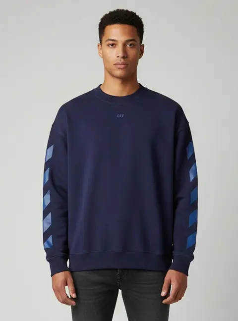Off White Navy Blue Jersey Long Sleeve Sweatshirt XL