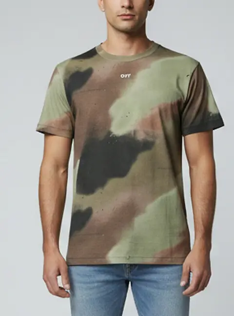 Off-White Green Camouflage Print Cotton Crewneck Barrel Workers T-Shirt M