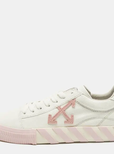 Off-White Vulcanized Size 42 White/Pink Canvas Lace Up Sneakers