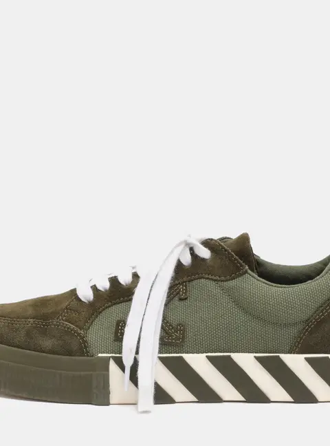 Off-White Green Canvas and Suede Vulcanized Low Top Sneakers Size 40