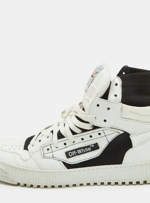 Off-White 3.0 Off Court Size 44 White/Black Leather and Canvas High Top Sneakers