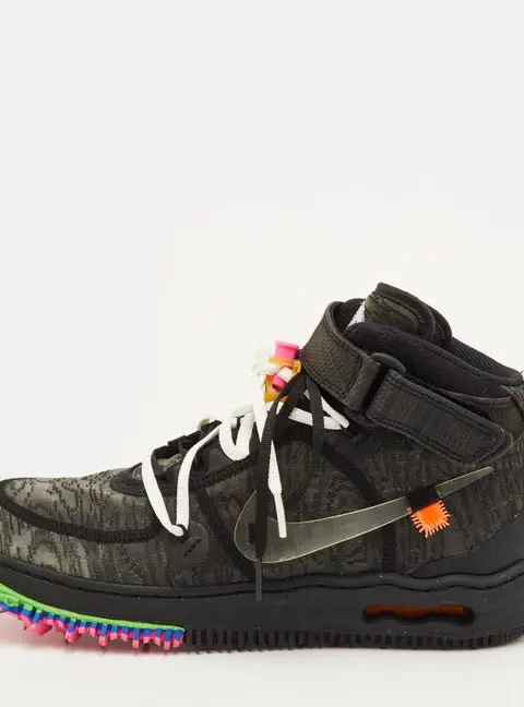Off-White x Nike Air Force 1 Mid Size 42 Black Fabric Lace Up Sneakers