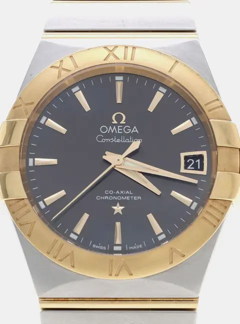 Omega Constellation 123.20.38.21.06.001 Black Yellow Gold Stainless Steel Automatic Men's Wristwatch 38mm