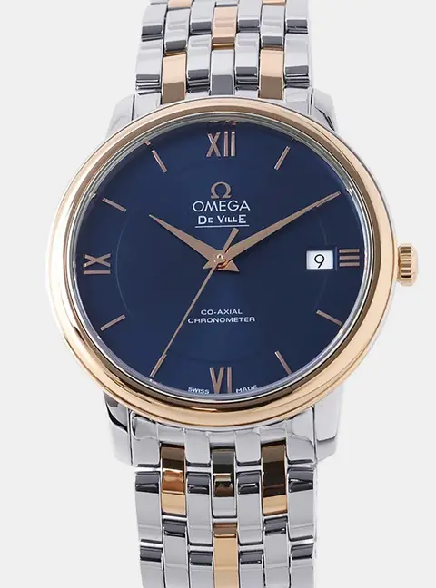 Omega De Ville Prestige 424.20.37.20.03.002 Blue Yellow Gold, Stainless Steel Automatic Men's Wristwatch 36.8mm