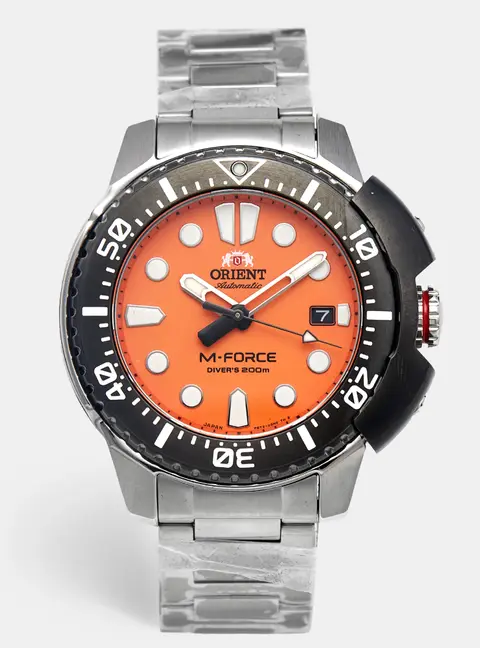Orient M-Force RA-AC0L08Y00B Orange Dial Stainless Steel Men's Wristwatch 45 mm