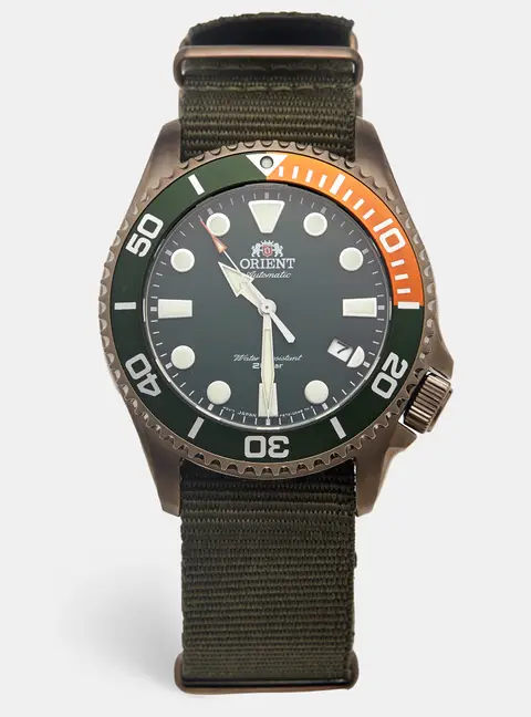 Orient Triton RA-AC0K04E10B Green Dial PVD Coated Stainless Steel Nylon Men's Wristwatch 43.40 mm