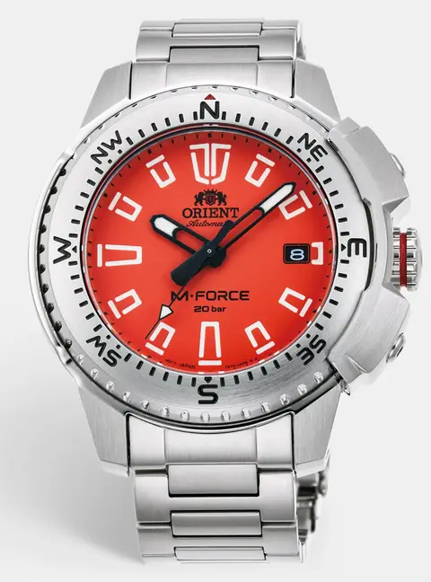Orient M-Force RA-AC0N02Y10B Orange Dial Stainless Steel Men's Wristwatch 46 mm