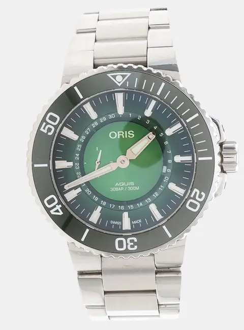Oris Hangang Limited Edition Aquis 743 7734 4187 Green Stainless Steel Automatic Men's Wristwatch 43.5mm