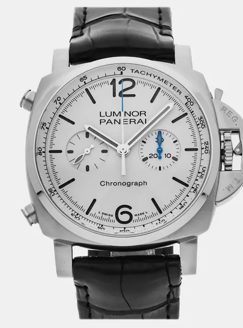 Panerai Luminor Chronograph PAM 1218 White Stainless Steel Automatic Men's Wristwatch 44mm