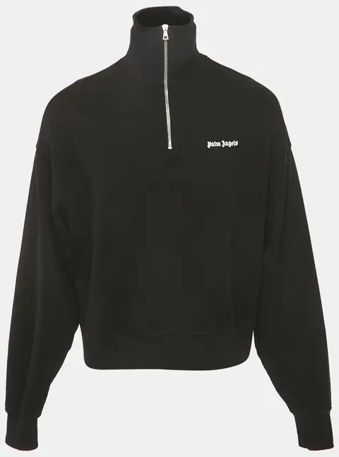 Palm Angels Black Logo Embroidered Cotton Half Zip Sweatshirt XS
