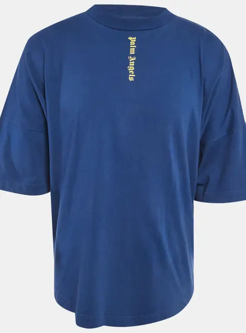 Palm Angels Blue Vertical Logo Print Cotton Oversized T-Shirt M