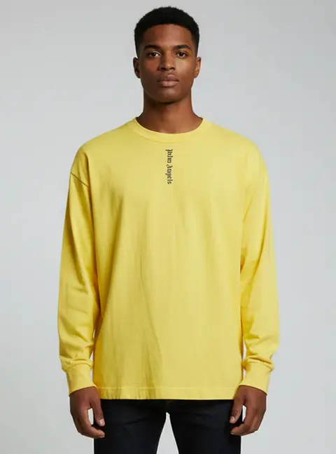 Palm Angels Yellow Logo Print Cotton Knit Long Sleeve T-Shirt M