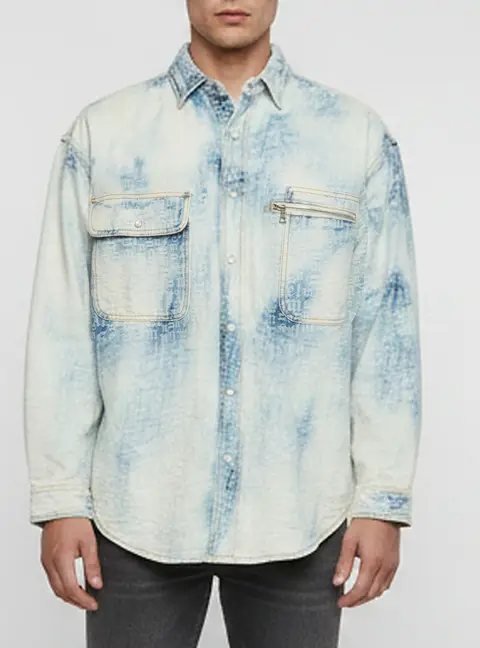 Palm Angels Blue Monogram Denim Jacquard Overshirt S