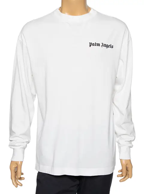 Palm Angels White Cotton Logo Printed Detail Long Sleeve Crewneck T-Shirt L
