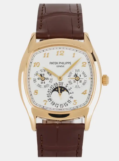 Pre-Owned Patek Philippe Grand Complications Perpetual Calendar Cushion 5940J-001 White Automatic 18k Yellow Gold Men's Wristwatch 37 mm