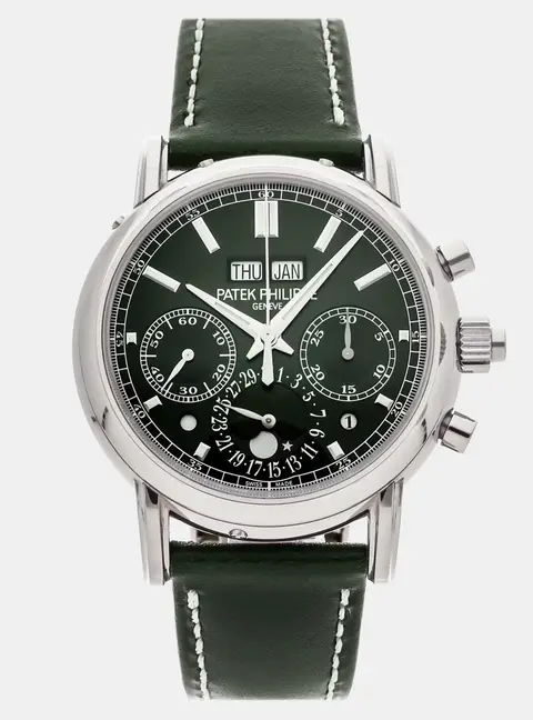 Patek Philippe Grand Complications Split-Seconds Chronograph 5204G-001 Olive Green 18k White Gold Manual Winding Men's Wristwatch 40mm