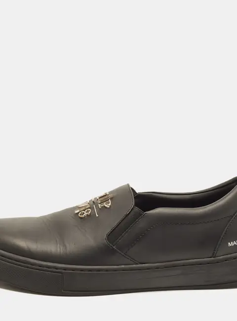 Philipp Plein Skull Size 43 Black Leather Slip On Sneakers