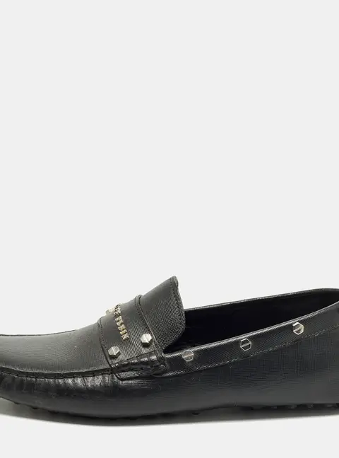 Philipp Plein Size 40 Black Saffiano Leather Studded Loafers