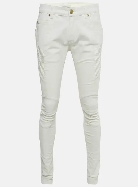Pierre Balmain White Denim Applique Skinny Jeans L Waist 32"