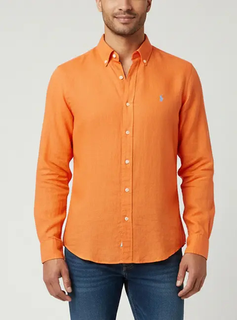 Polo Ralph Lauren Orange Logo Embroidered Linen Shirt S