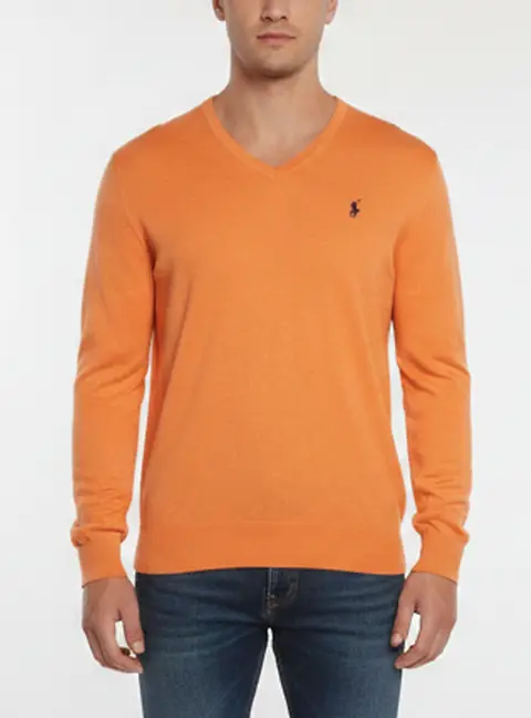 Polo Ralph Lauren Orange Knit V-Neck long Sleeve Pullover M