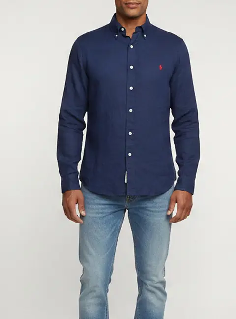 Polo Ralph Lauren Navy Blue Logo Embroidered Cotton Shirt S